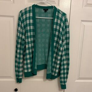 Ann Taylor Factory Teal Plaid Cardigan